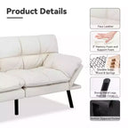 Divano letto futon convertibile nero/marrone/grigio/nero opaco/bianco – Similpelle, schienale e braccioli regolabili, 3 posti