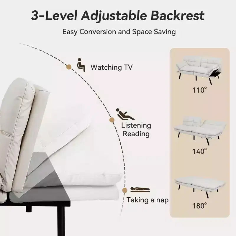 Divano letto futon convertibile nero/marrone/grigio/nero opaco/bianco – Similpelle, schienale e braccioli regolabili, 3 posti