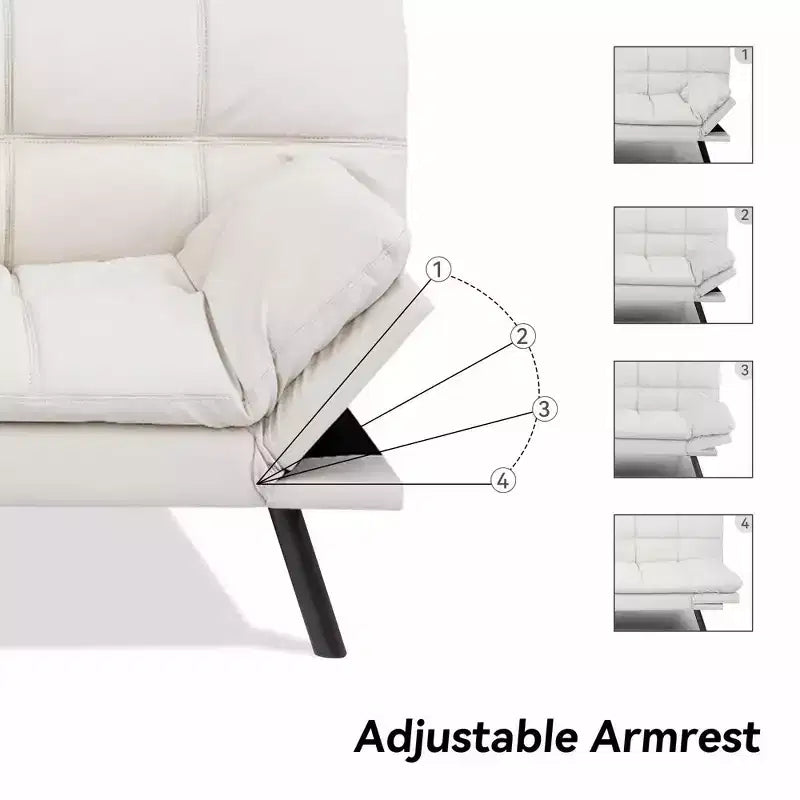 Divano letto futon convertibile nero/marrone/grigio/nero opaco/bianco – Similpelle, schienale e braccioli regolabili, 3 posti