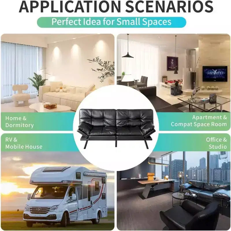 Divano letto futon convertibile nero/marrone/grigio/nero opaco/bianco – Similpelle, schienale e braccioli regolabili, 3 posti