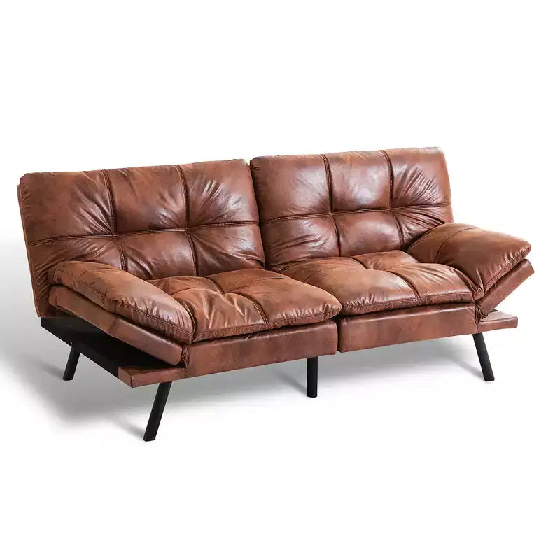 Divano letto futon convertibile nero/marrone/grigio/nero opaco/bianco – Similpelle, schienale e braccioli regolabili, 3 posti