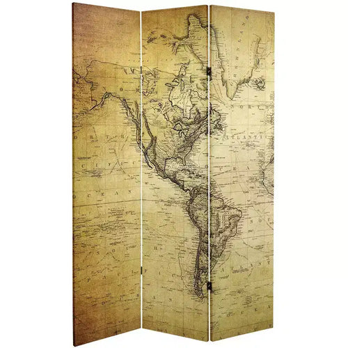 Divisorio per ambiente in tela a 3 pannelli, Mappa del mondo vintage beige