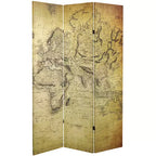 Divisorio per ambiente in tela a 3 pannelli, Mappa del mondo vintage beige