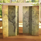 Divisorio per ambiente in tela a 3 pannelli, Mappa del mondo vintage beige