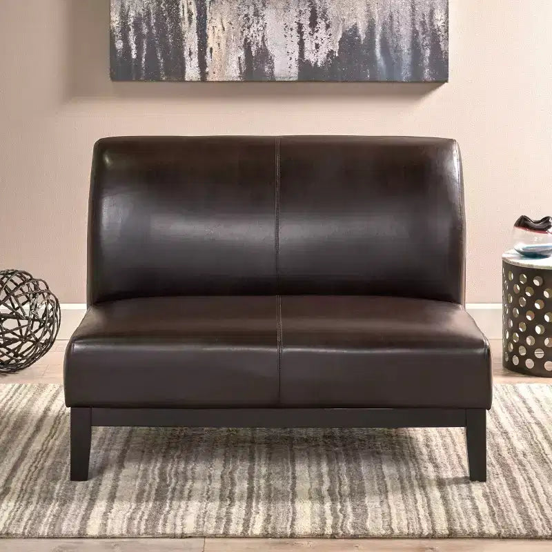 Divanetto in similpelle marrone, stile contemporaneo, 2 posti