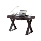 Scrivania Espresso con cassetto – Stile a gambe a X, 1 persona