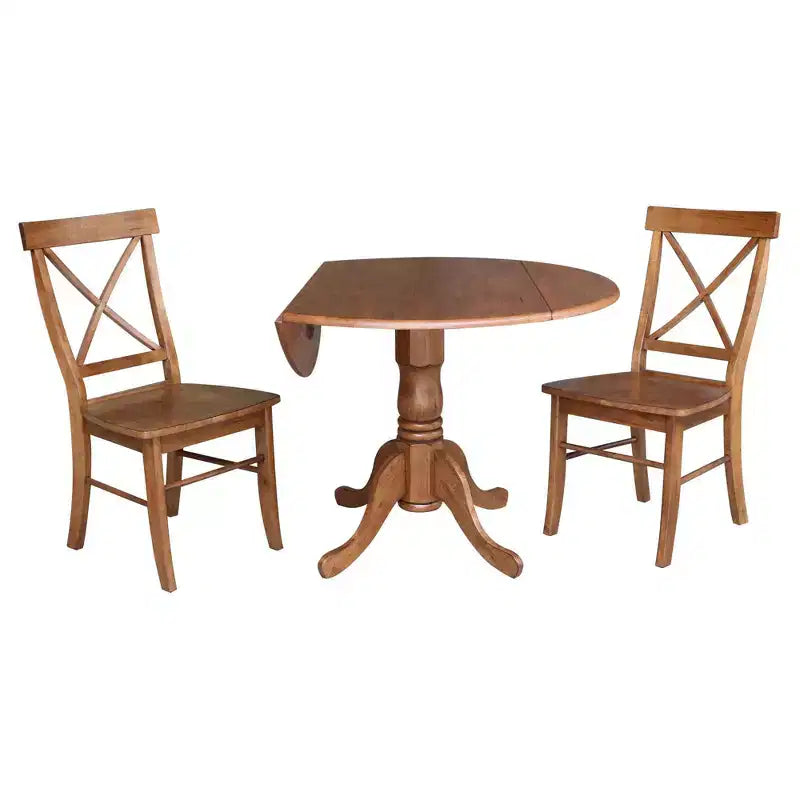 Tavolo da pranzo rotondo con ante a ribalta da 42" e 2 sedie senza braccioli, set da 3 pezzi, per 2 persone – Hickory/Washed Coal