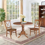 Tavolo da pranzo rotondo con ante a ribalta da 42" e 2 sedie senza braccioli, set da 3 pezzi, per 2 persone – Hickory/Washed Coal