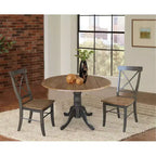 Tavolo da pranzo rotondo con ante a ribalta da 42" e 2 sedie senza braccioli, set da 3 pezzi, per 2 persone – Hickory/Washed Coal