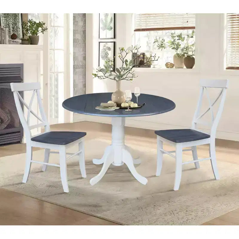 Tavolo da pranzo rotondo con ante a ribalta da 42" e 2 sedie senza braccioli, set da 3 pezzi, per 2 persone – Hickory/Washed Coal