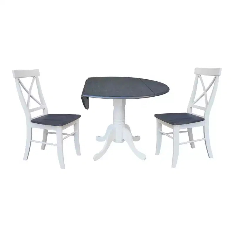Tavolo da pranzo rotondo con ante a ribalta da 42" e 2 sedie senza braccioli, set da 3 pezzi, per 2 persone – Hickory/Washed Coal