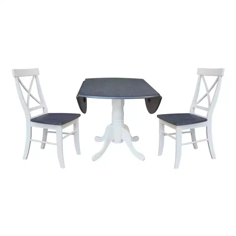 Tavolo da pranzo rotondo con ante a ribalta da 42" e 2 sedie senza braccioli, set da 3 pezzi, per 2 persone – Hickory/Washed Coal