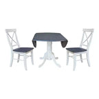 Tavolo da pranzo rotondo con ante a ribalta da 42" e 2 sedie senza braccioli, set da 3 pezzi, per 2 persone – Hickory/Washed Coal