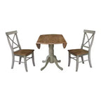 Tavolo da pranzo rotondo con ante a ribalta da 42" e 2 sedie senza braccioli, set da 3 pezzi, per 2 persone – Hickory/Washed Coal