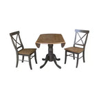 Tavolo da pranzo rotondo con ante a ribalta da 42" e 2 sedie senza braccioli, set da 3 pezzi, per 2 persone – Hickory/Washed Coal