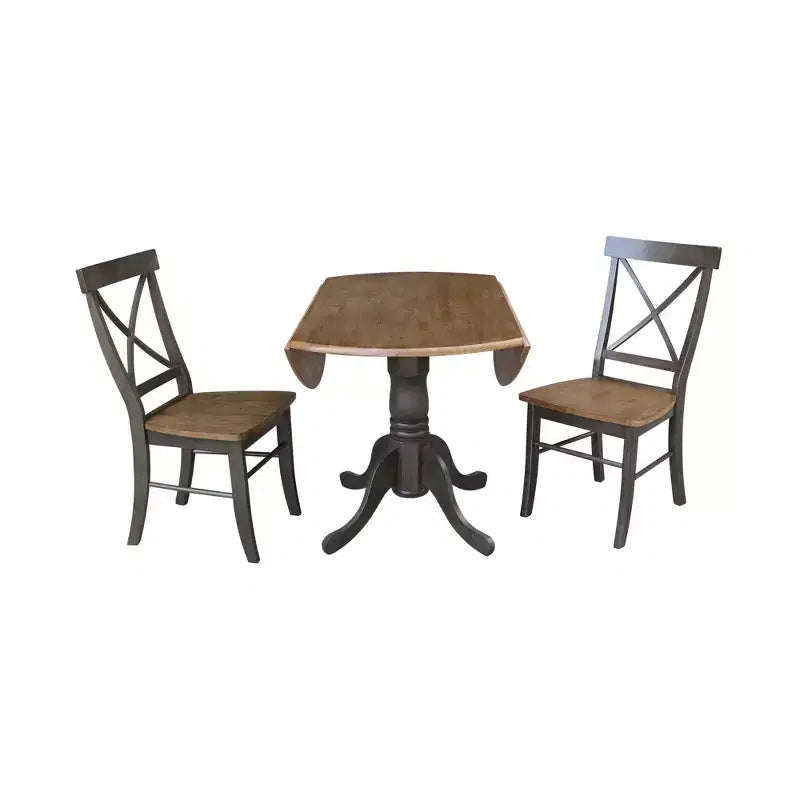 Tavolo da pranzo rotondo con ante a ribalta da 42" e 2 sedie senza braccioli, set da 3 pezzi, per 2 persone – Hickory/Washed Coal