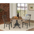 Tavolo da pranzo rotondo con ante a ribalta da 42" e 2 sedie senza braccioli, set da 3 pezzi, per 2 persone – Hickory/Washed Coal