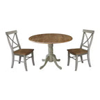 Tavolo da pranzo rotondo con ante a ribalta da 42" e 2 sedie senza braccioli, set da 3 pezzi, per 2 persone – Hickory/Washed Coal