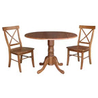 Tavolo da pranzo rotondo con ante a ribalta da 42" e 2 sedie senza braccioli, set da 3 pezzi, per 2 persone – Hickory/Washed Coal
