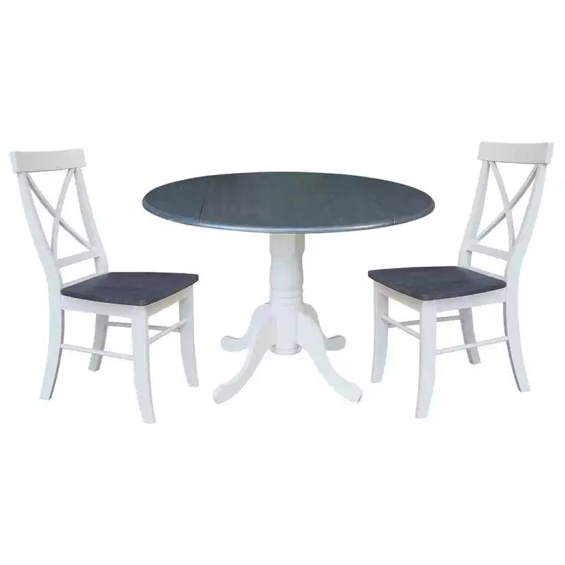 Tavolo da pranzo rotondo con ante a ribalta da 42" e 2 sedie senza braccioli, set da 3 pezzi, per 2 persone – Hickory/Washed Coal