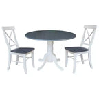 Tavolo da pranzo rotondo con ante a ribalta da 42" e 2 sedie senza braccioli, set da 3 pezzi, per 2 persone – Hickory/Washed Coal