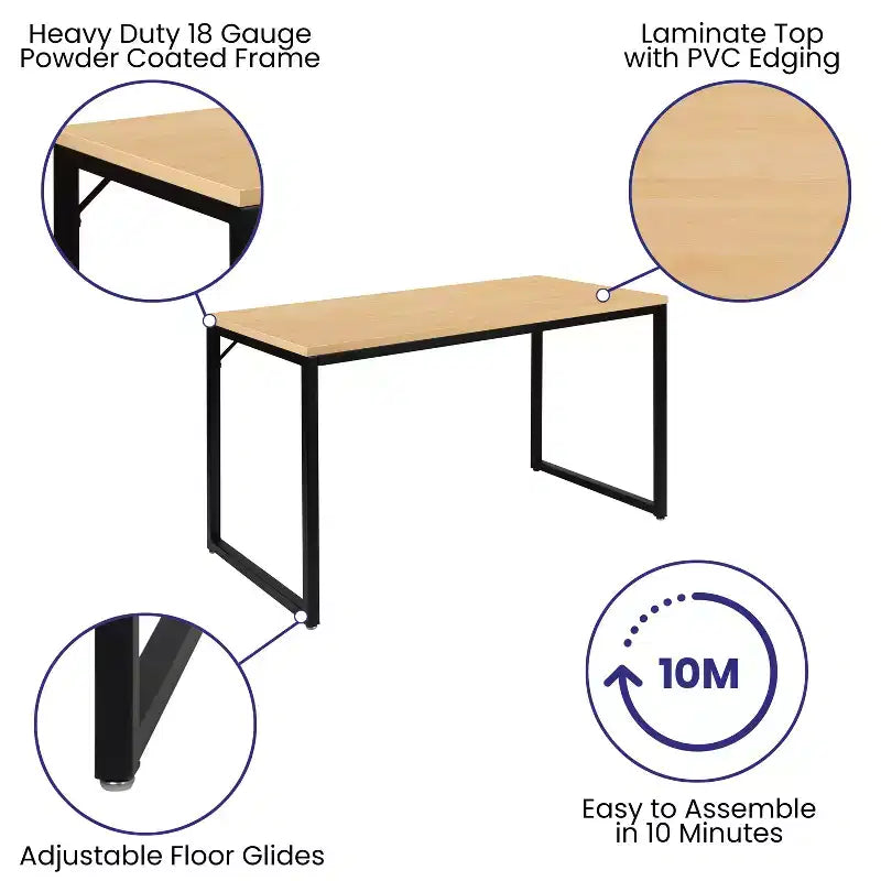 Scrivania industriale monoposto, 47", piano in mogano/acero/grigio rustico/noce, struttura nera/bianca