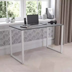 Scrivania industriale monoposto, 47", piano in mogano/acero/grigio rustico/noce, struttura nera/bianca