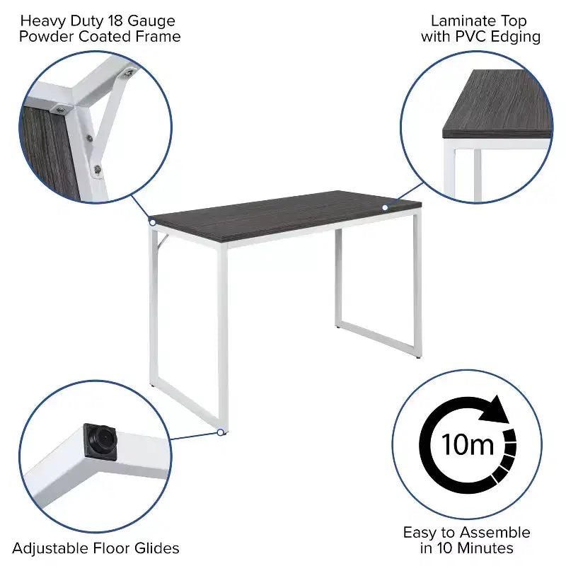 Scrivania industriale monoposto, 47", piano in mogano/acero/grigio rustico/noce, struttura nera/bianca