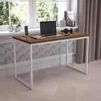 Scrivania industriale monoposto, 47", piano in mogano/acero/grigio rustico/noce, struttura nera/bianca
