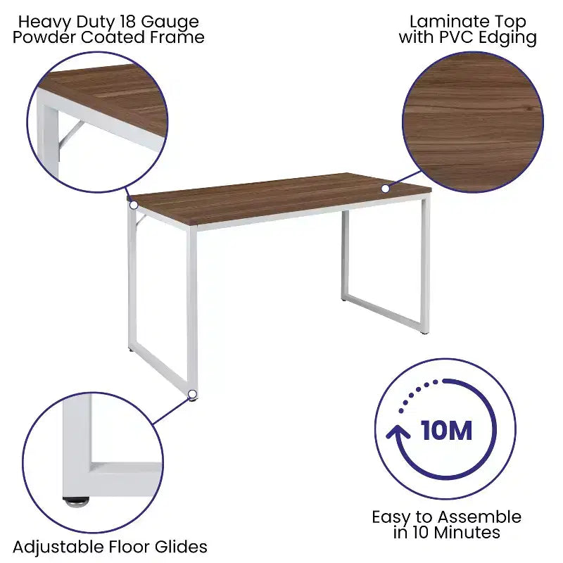 Scrivania industriale monoposto, 47", piano in mogano/acero/grigio rustico/noce, struttura nera/bianca