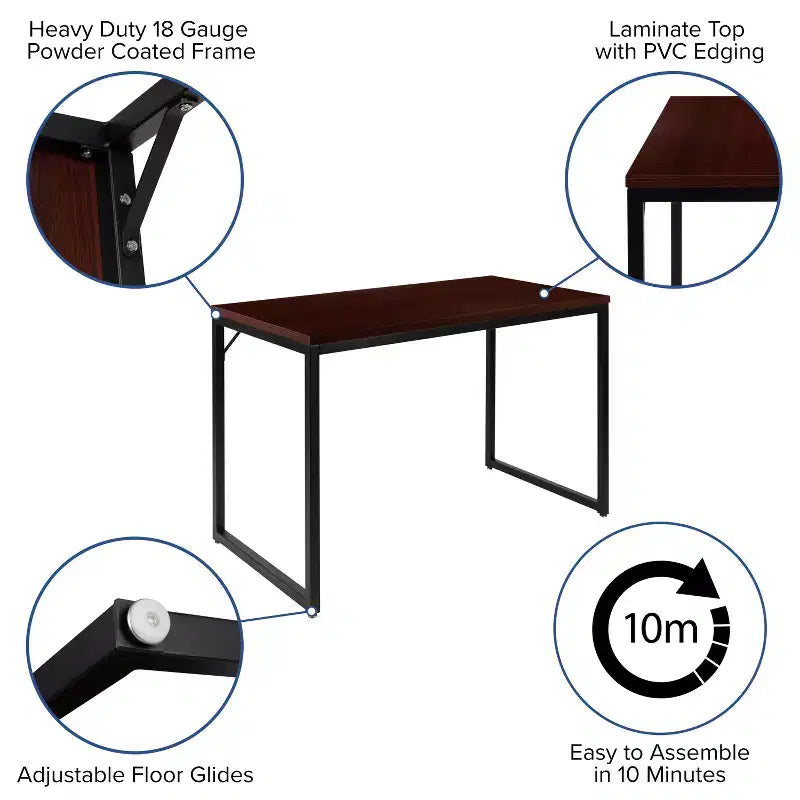 Scrivania industriale monoposto, 47", piano in mogano/acero/grigio rustico/noce, struttura nera/bianca