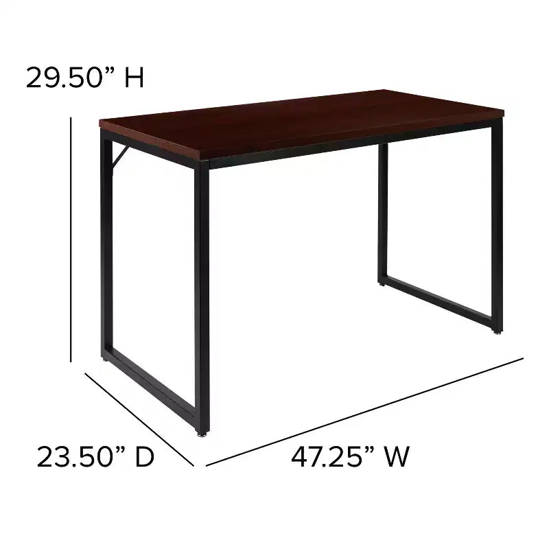 Scrivania industriale monoposto, 47", piano in mogano/acero/grigio rustico/noce, struttura nera/bianca